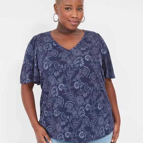 "NWT" Lane Bryant‎ Flutter-Sleeve V-Neck Top- Tonal Navy Floral- Size 26/28 - Picture 13 of 13
